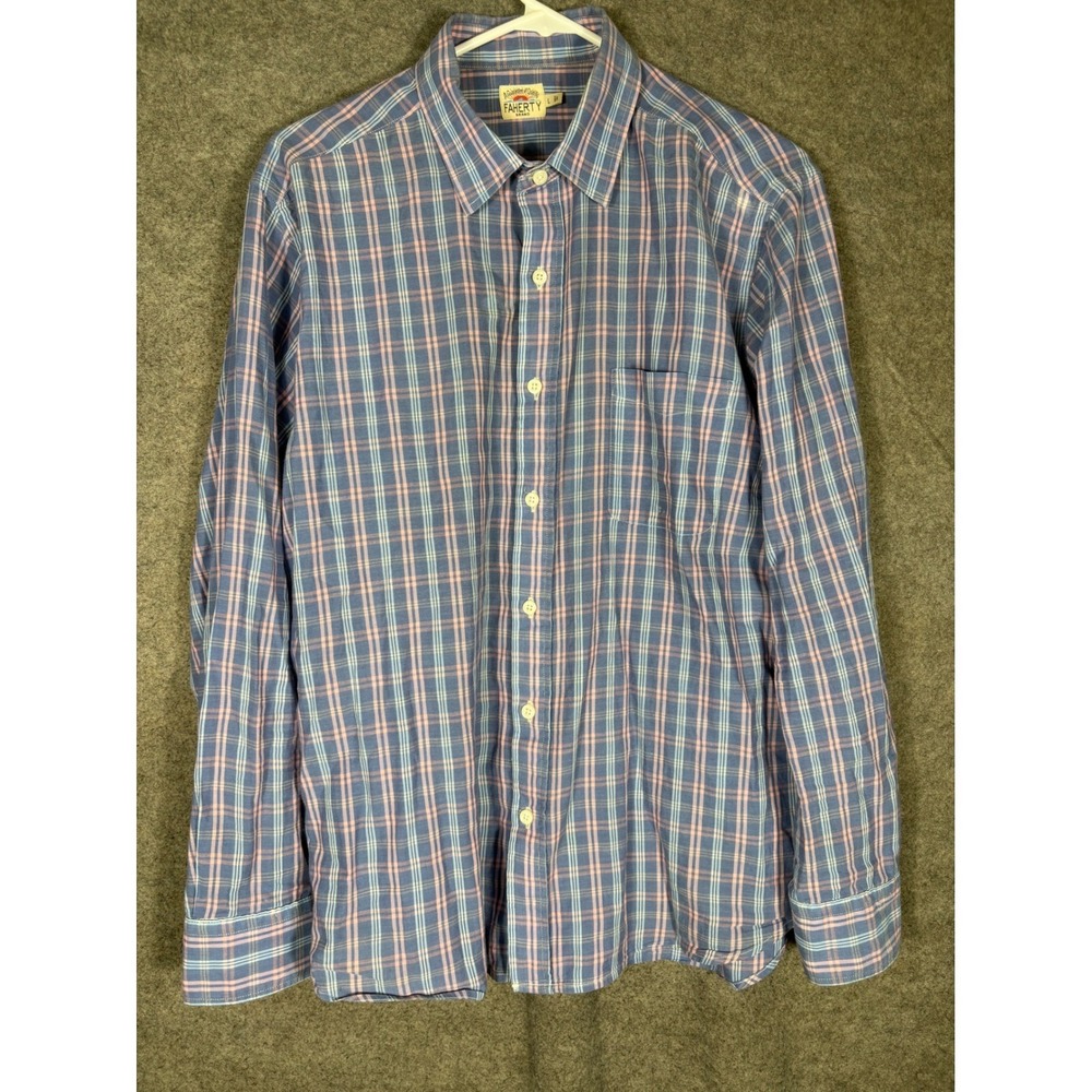 Faherty Brand Mens Large‎ Blue Pink Plaid Long Sleeve Button Down Shirt L